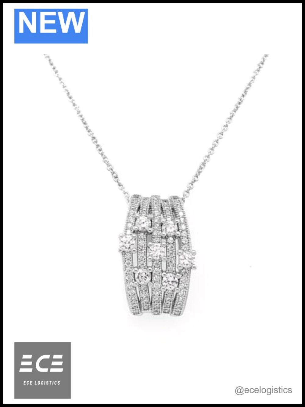 White Gold Finish CZ Shooting Star Constellation Pendant Necklace